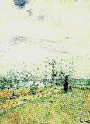 Carl Larsson korsbarsblom-kvinna i landskap painting